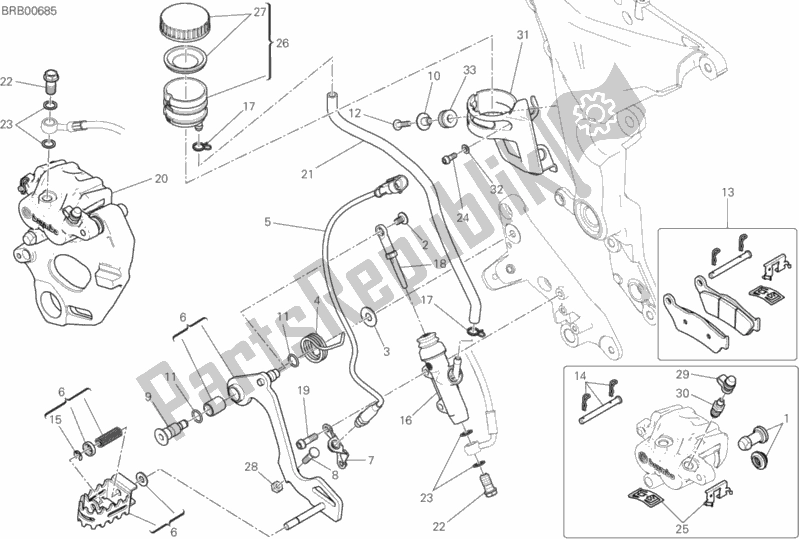 All parts for the Rear Braking System of the Ducati Multistrada 1260 Enduro Touring USA 2019